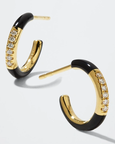 Shop Ippolita 18k Carnevale Stardust Huggie Hoop Earrings With Diamonds In Black