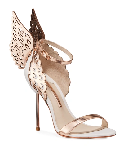 Shop Sophia Webster Evangeline Angel Wing High-heel Sandals In White Rose Gold
