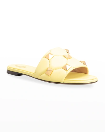 Shop Valentino Roman Stud Flat Slide Sandals In Lime Sorbet