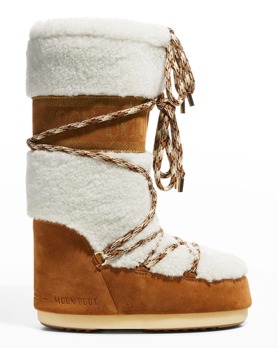 Shop Moon Boot Shearling Lace-up Tall Winter Boots In Whiskeyoff White