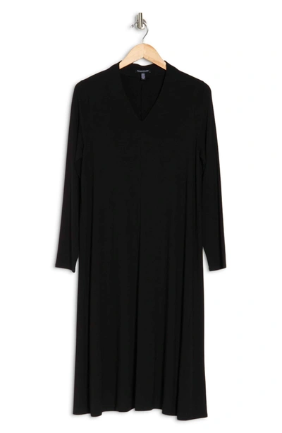 Shop Eileen Fisher V-neck Long Sleeve Shift Dress In Black