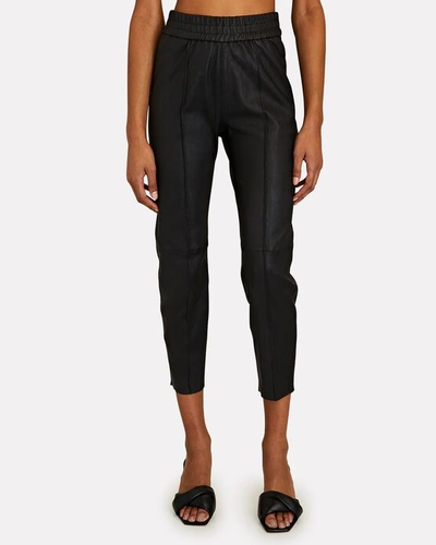Shop Sprwmn Slim Fit Leather Joggers In Black
