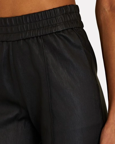 Shop Sprwmn Slim Fit Leather Joggers In Black