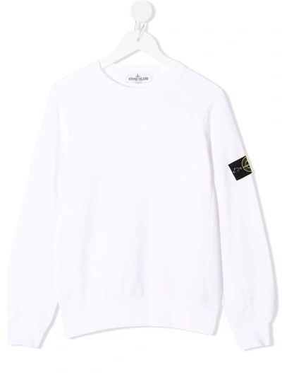 Shop Stone Island Junior Logo-patch Crew-neck Sweatshirt In White