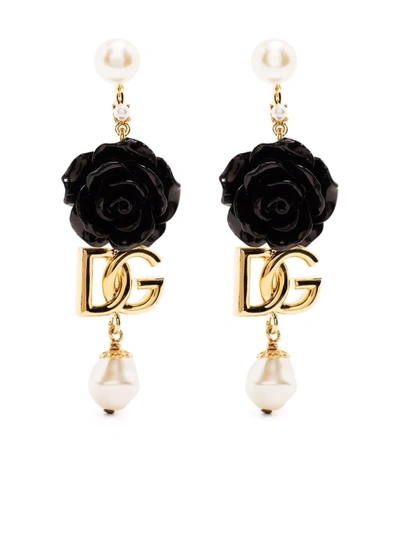 Shop Dolce & Gabbana Flower Logo Pearl Earrings In Gold
