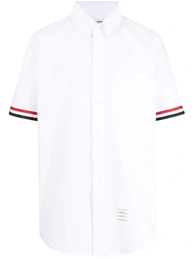 Shop Thom Browne Grosgrain-trim Short-sleeve Shirt In White