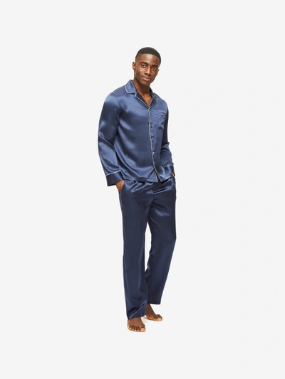 Shop Derek Rose Men's Pyjamas Bailey Silk Satin Navy In Blue