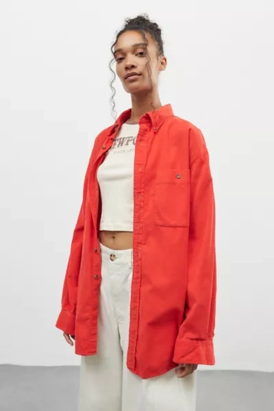 Shop Urban Renewal Remade Overdyed Corduroy Shirt In Red