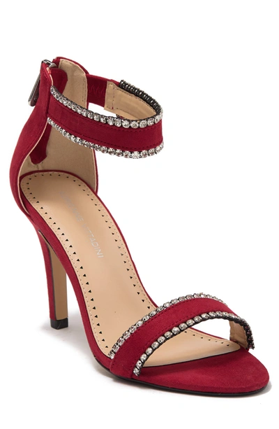 Shop Adrienne Vittadini Gracy Suede Embellished Stiletto Sandal In Red