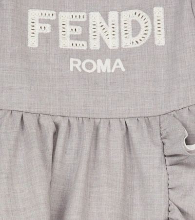 Shop Fendi Baby Logo-embroidered Wool Dress In Grey