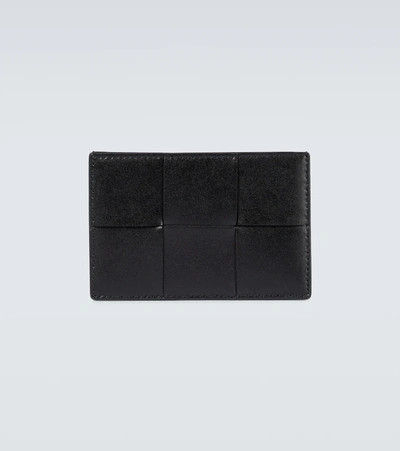 Shop Bottega Veneta Intreccio Leather Cardholder In Black-silver