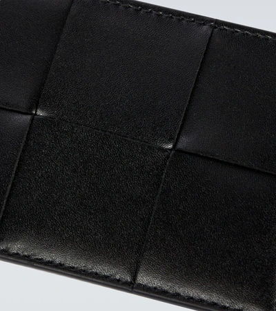 Shop Bottega Veneta Intreccio Leather Cardholder In Black-silver