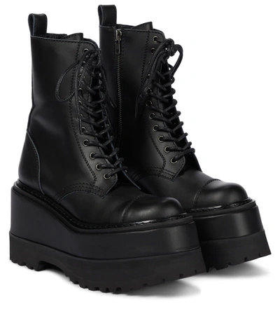 Shop Junya Watanabe Platform Leather Combat Boots In Black
