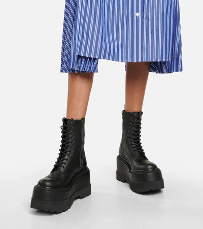 Shop Junya Watanabe Platform Leather Combat Boots In Black