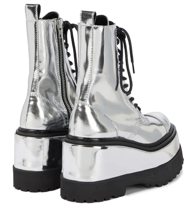 Shop Junya Watanabe Platform Leather Combat Boots In Silver