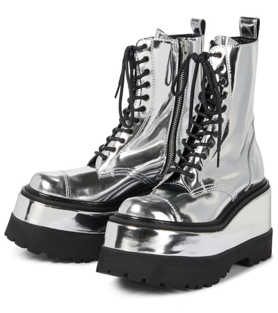 Shop Junya Watanabe Platform Leather Combat Boots In Silver