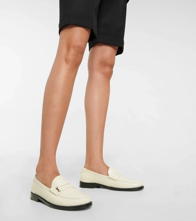 Shop Saint Laurent Le Loafer Leather Loafers In White