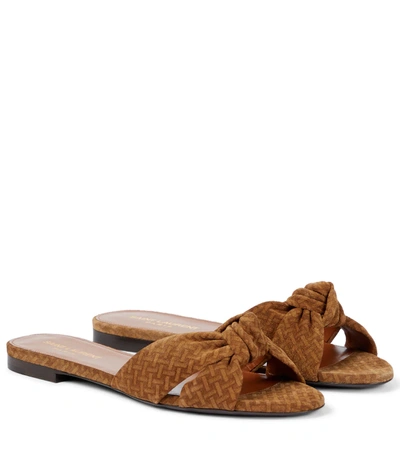 Shop Saint Laurent Bianca Knot-detail Suede Sandals In Brown