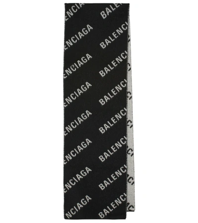 Balenciaga Logo Intarsia Wool Scarf In Black | ModeSens