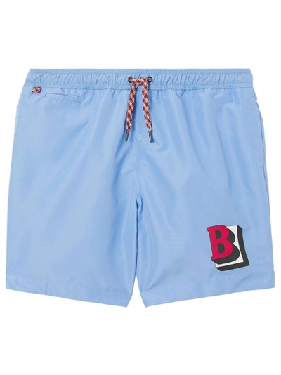 Shop Burberry B Logo Swim Shorts Sky Blue