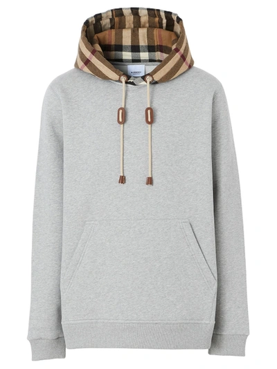 Shop Burberry Check Print Hoodie Grey Mélange And Archive Beige