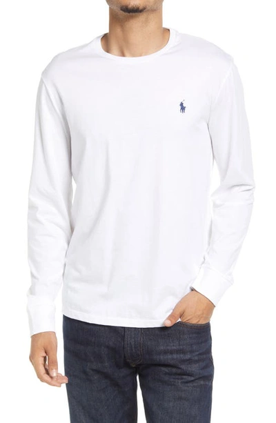 Shop Polo Ralph Lauren Embroidered Logo Long Sleeve Cotton T-shirt In White/ C7996