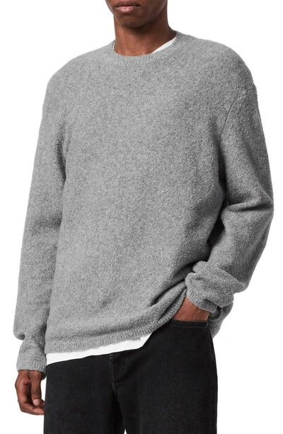 Shop Allsaints Eamont Cotton Blend Crewneck Sweater In Grey Marl