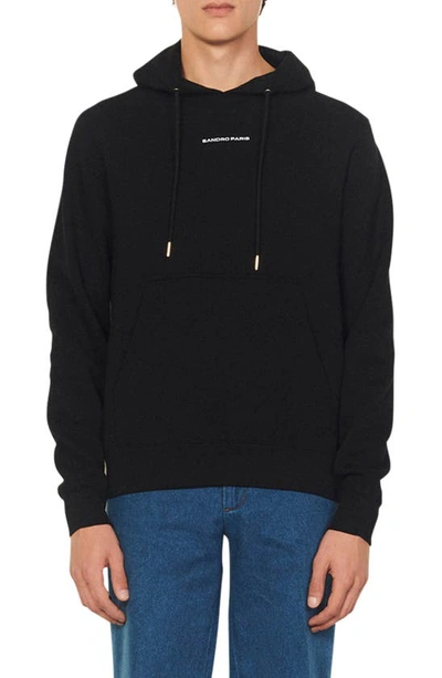 Shop Sandro Embroidered Logo Hoodie In Black
