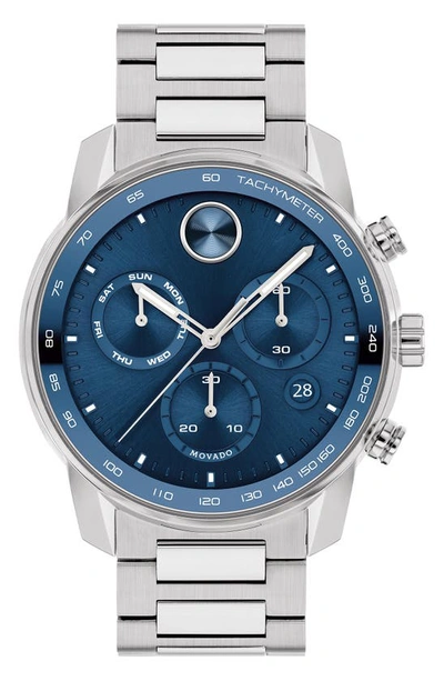 Movado Men's Bold Verso Silver-tone Stainless Steel Bracelet Watch 44mm In Blue
