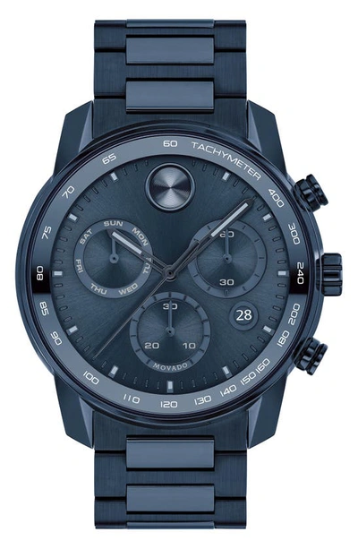 Movado Men's Bold Verso Swiss Chronograph Blue Stainless Steel Bracelet Watch 44mm In Blue