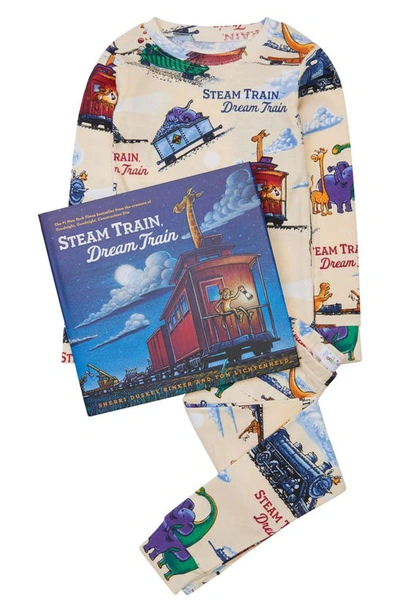 Shop Books To Bed Steam Train, Dream Train Fitted Two-piece Cotton Pajamas & Book Set In Cream