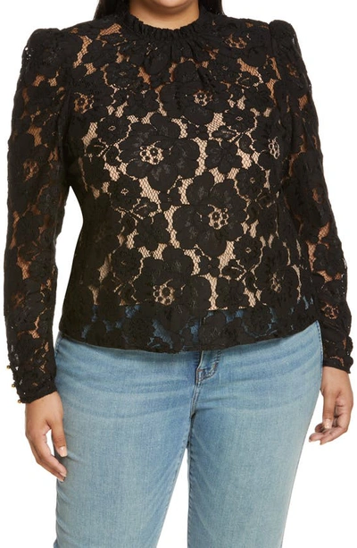 Shop Wayf Erica Puff Sleeve Lace Blouse In Black