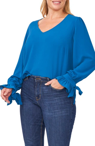 Shop Cece Tie Sleeve Blouse In Sapphire Sky