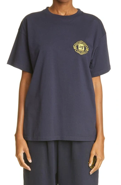 Shop Balenciaga Embroidered Quest Logo Cotton T-shirt In Marine Blue