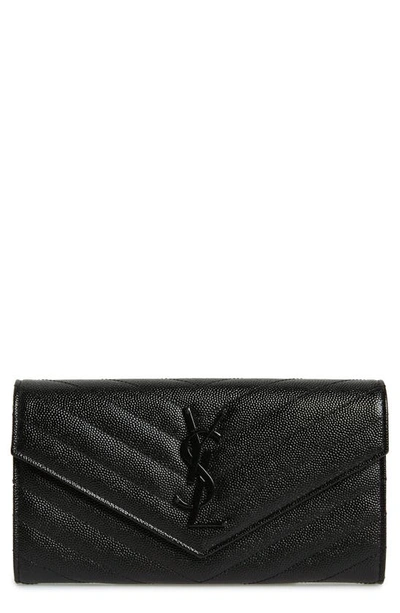 Shop Saint Laurent Monogram Quilted Leather Wallet In Noir