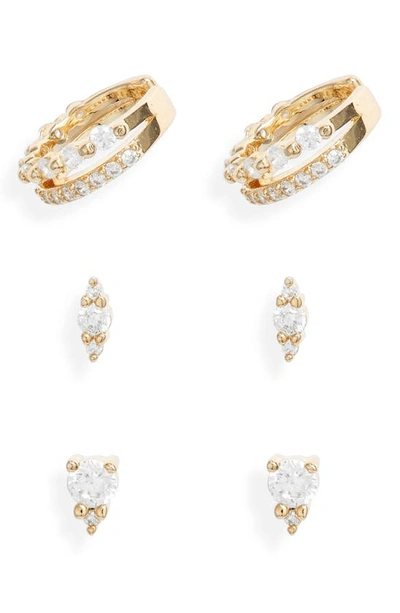 Shop Nordstrom Set Of 3 Cubic Zirconia Ear Cuffs & Stud Earrings In Clear- Gold