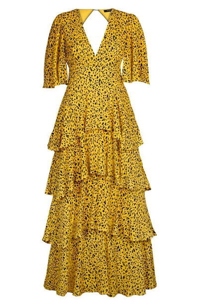 Shop Afrm Rowan Ruffle Dress In Gold Leopard