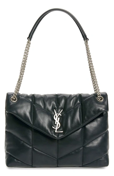Shop Saint Laurent Medium Lou Leather Puffer Bag In Deep Green