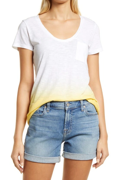 Shop Caslonr Caslon(r) Rounded V-neck T-shirt In Yellow Citron Ombre