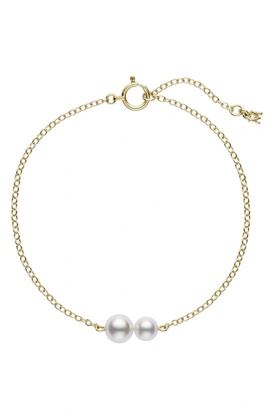 Shop Mikimoto Cultured Pearl Station Bracelet In Yellow Gold
