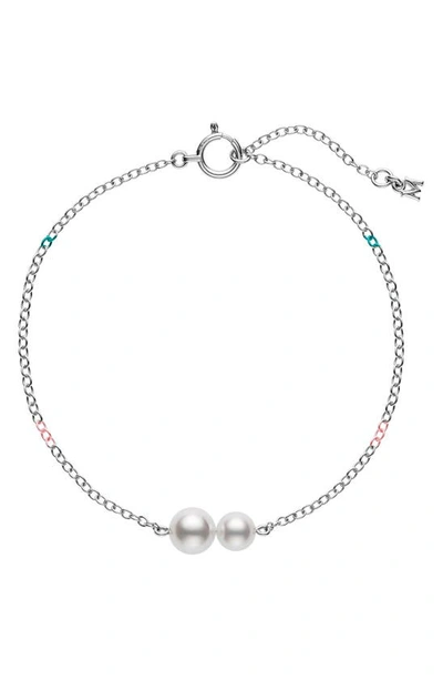 Shop Mikimoto Cultured Pearl Station Bracelet In White Gold