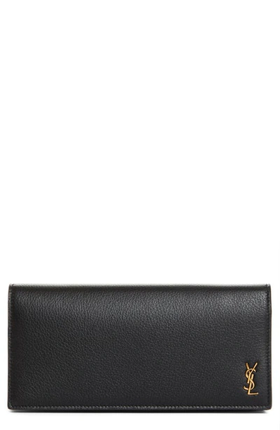 Shop Saint Laurent Monogram Leather Continental Wallet In Nero