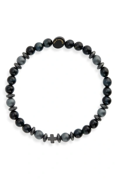 Caputo & Co Tiger's Eye Grounding Stretch Bracelet In Blue Tiger Eye