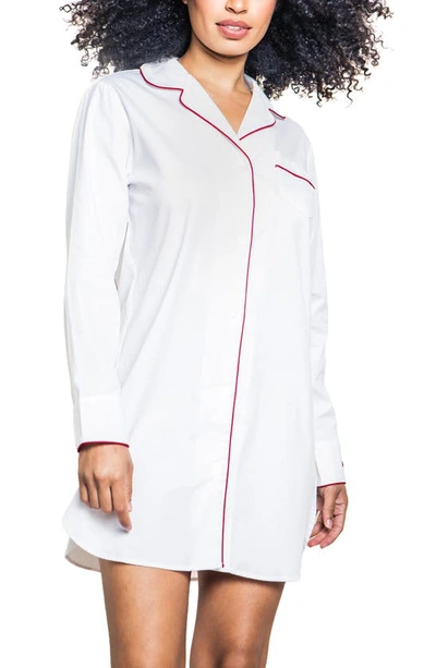 Petite Plume White Cotton Twill Nightshirt With Red Piping In White