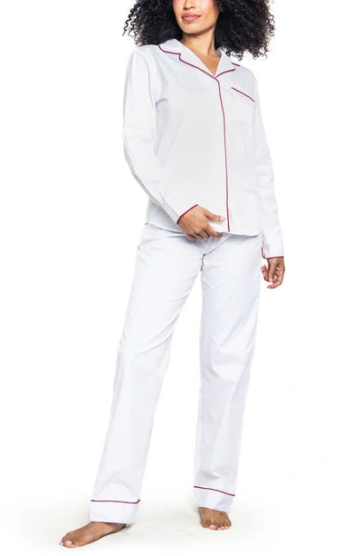 Petite Plume Cotton Classic White Twill Pajama Set With Red Piping In White
