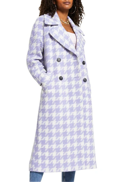 River Island Houndstooth Check Long Coat In Purple - Light | ModeSens