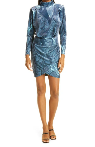 Shop Nicole Miller Neptune Swirl Long Sleeve Minidress In Teal/ Grey