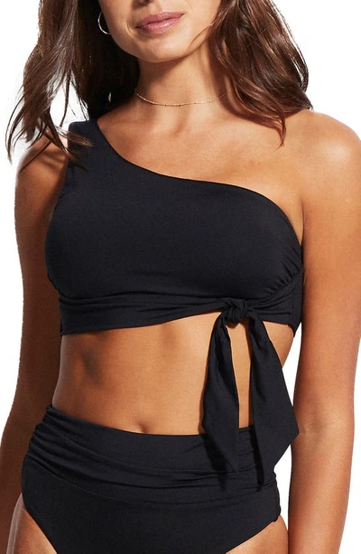 Shop Seafolly Active One-shoulder Bikini Top In Black