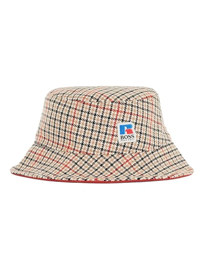 Shop Hugo Boss X Russell Athletic Plaid Bucket Hat In Medium Beige