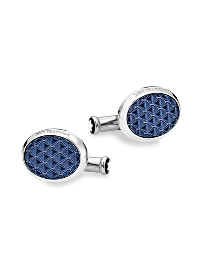 Shop Montblanc Men's Meisterstück Stainless Steel Oval Cufflinks In Blue